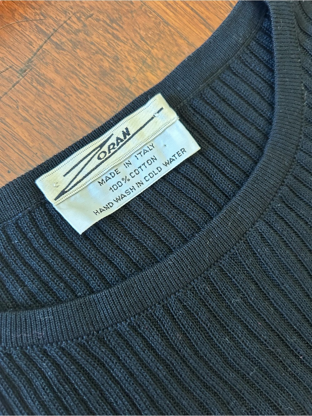Vintage Zoran Ribbed Cotton Knit Top Black Made in Italy